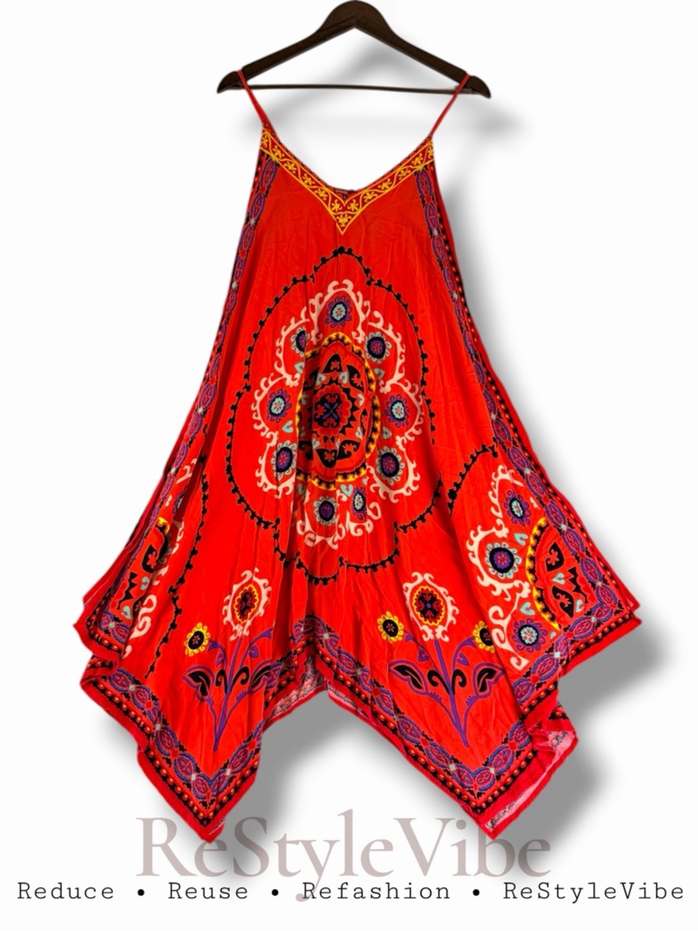 FLYING TOMATO Women’s Size M Dress Handkerchief Hem Midi Length Boho V-Neckline